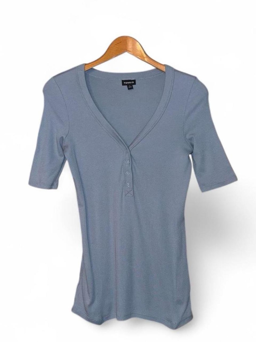 Torrid Ribbed Henley Shirt Short Sleeve Blue Plus Size 1 1X 14 16